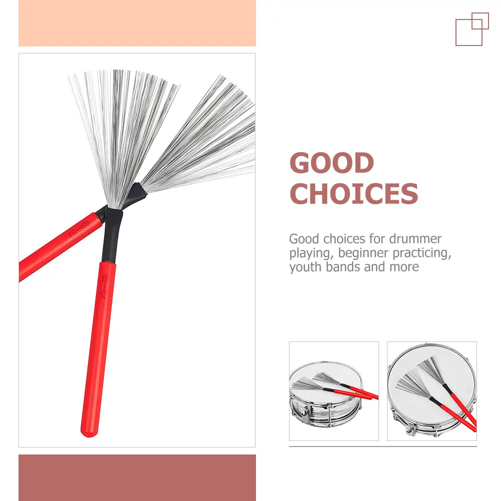 

2pcs Drum Wire Brush Steel Jazz Drum Special Brush Set Wooden Handle Spring Back Sound Performance Accessory For Drummer