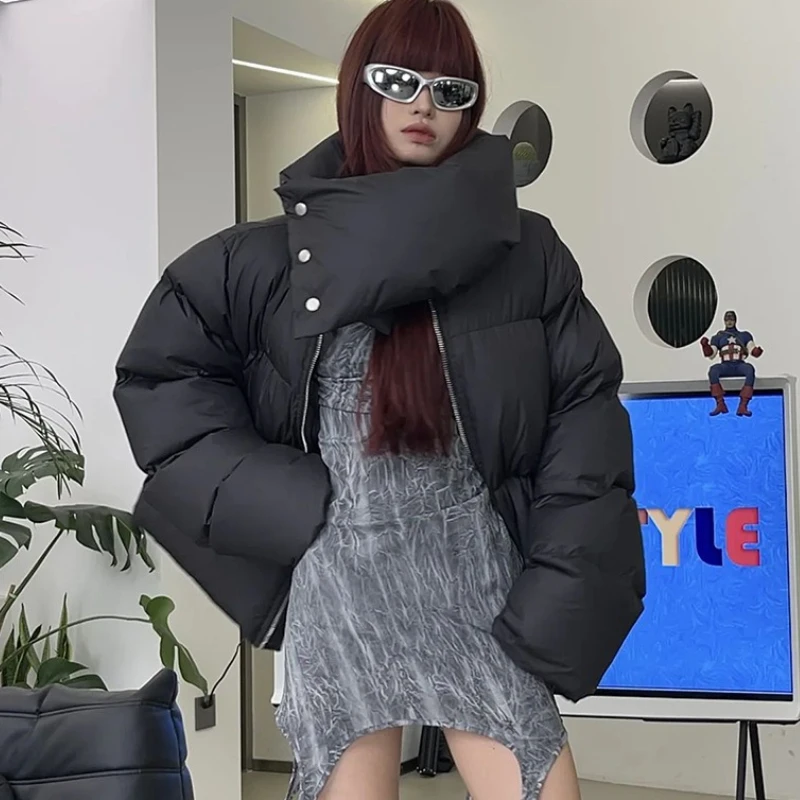 TARUXY Fashiona Warm Cotton Jacket Women's Loose Turtleneck Zipper Long Sleeve Overcoat Winter Warm Bread Short Clothing Female