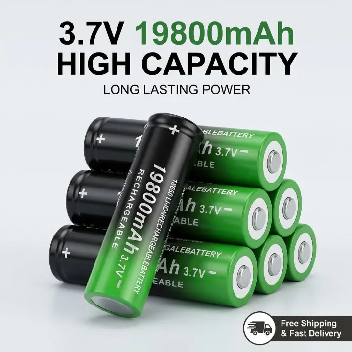 

Rechargeable 18650 Battery 3.7V 19800mAh, High Capacity Lithium Battery for Flashlight Headlamp Torch Use