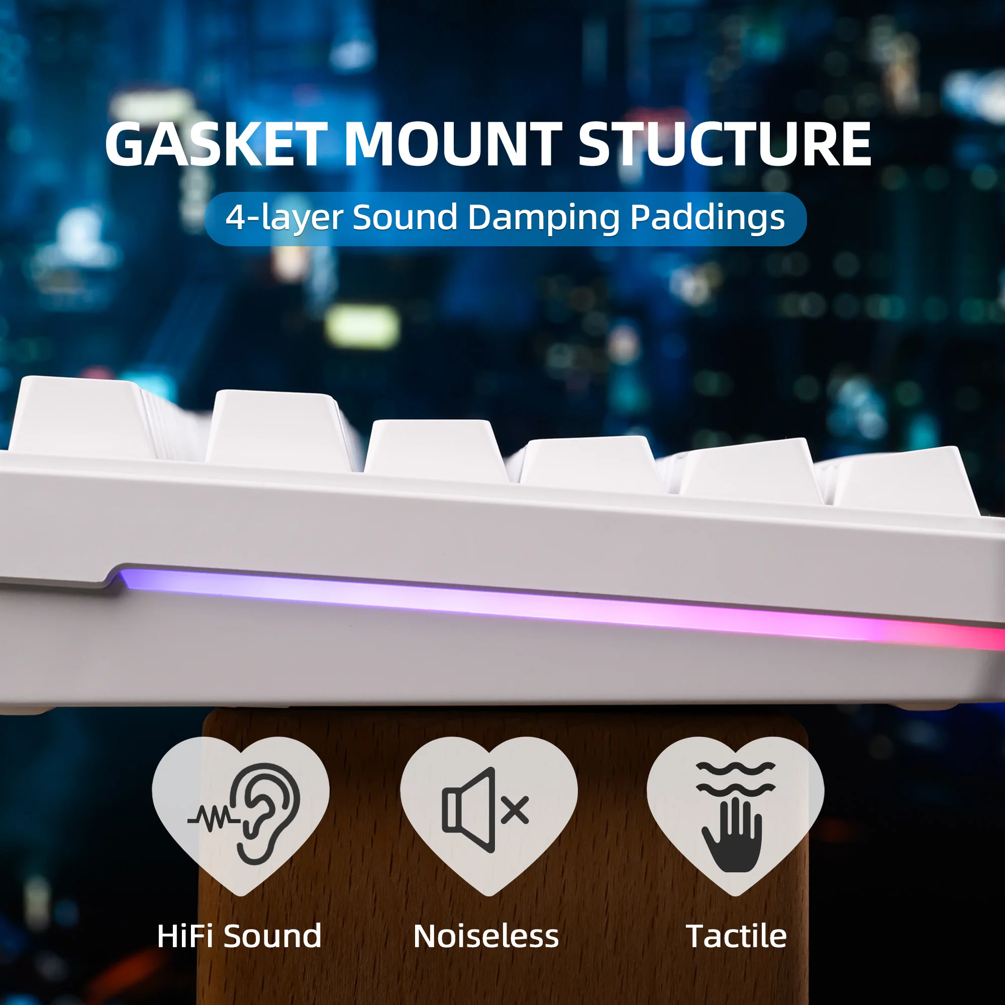 لوحة مفاتيح ميكانيكية لاسلكية XVX M75، اتصال ثلاثي الوضع، لوحة مفاتيح بإضاءة خلفية RGB قابلة للتبديل السريع مع أغطية مفاتيح حب شفافة