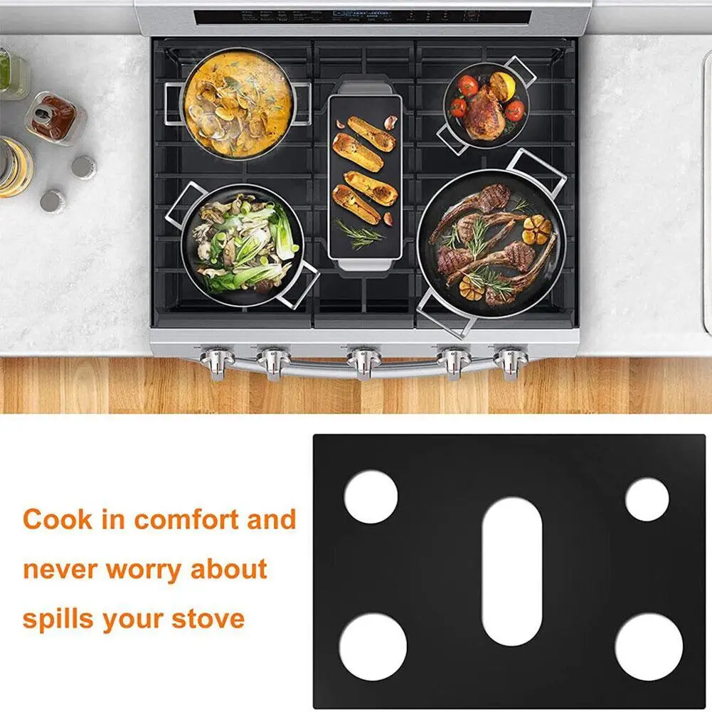 1Pc Thickness Gas Stove Protectors Cover Liner 5 Holes Stovetop Cooker Protective Covers Pad 0.2mm Gas Mat Range Anti-Oil B P2O3