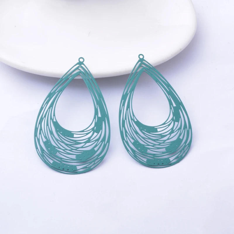 30 Stück AB3501 Messing Bemalte Große Filigrane Wassertropfen-Anhänger DIY Schmuck Ohrring-Zubehör – Detail 13