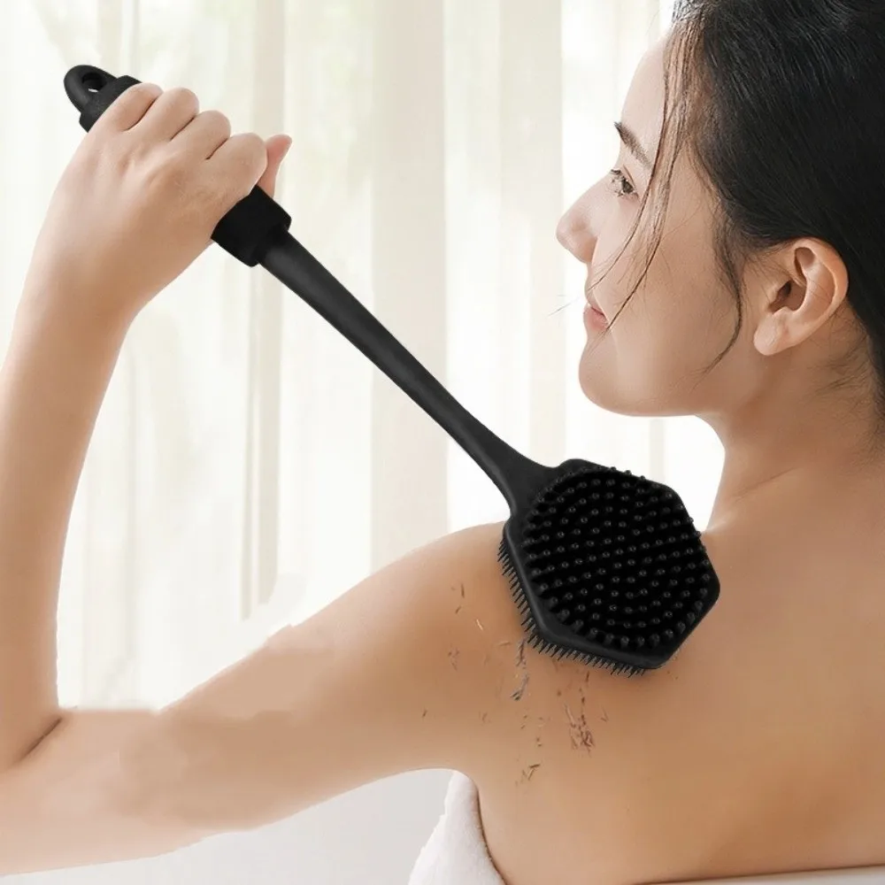 

Double Sided Silicone Shower Brush Thickened Extend Widen Brush Head Bathing Brush Anti Slip Back Scrubber Household Use