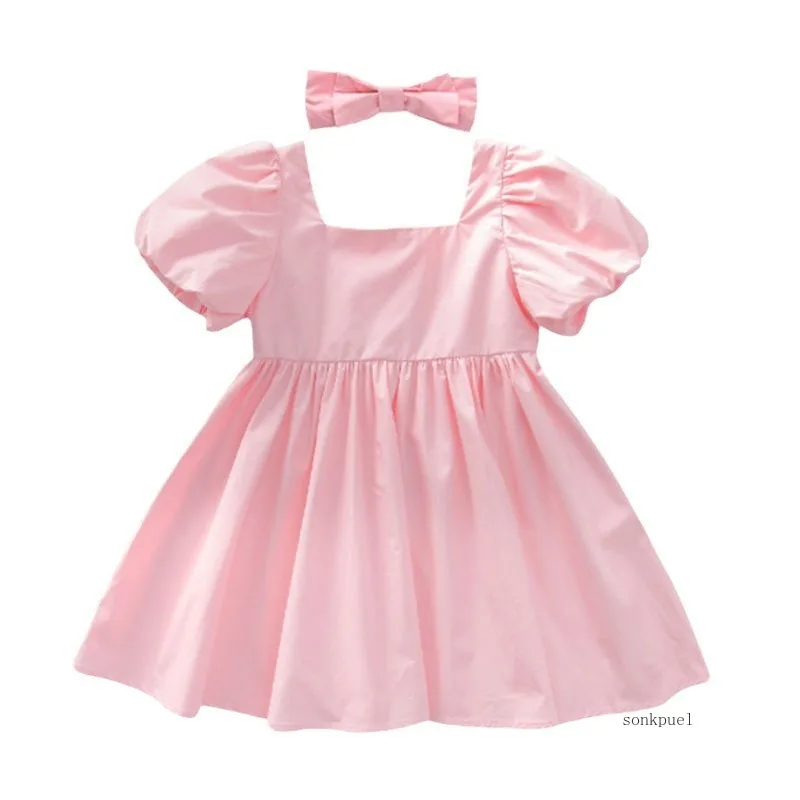 2PC Dress +bow Summer Infant Girls Dresses Newborn Baby Girls Princess Dress Child Party Dresses Vestido Kid Clothes