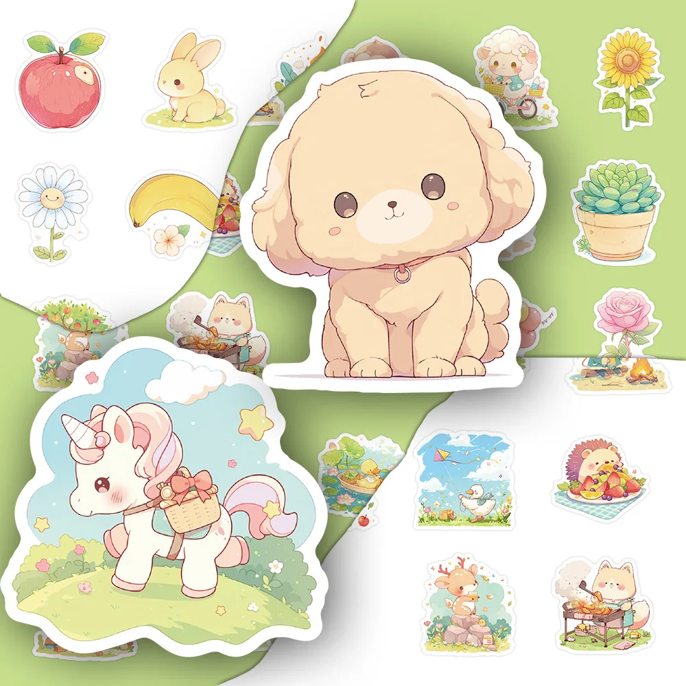 

63PCS Kawaii Animals Outing Graffiti Stickers Cute Puppy Sample Graffiti Decal Children Toys Gift DIY Guitar Water Cup Bike