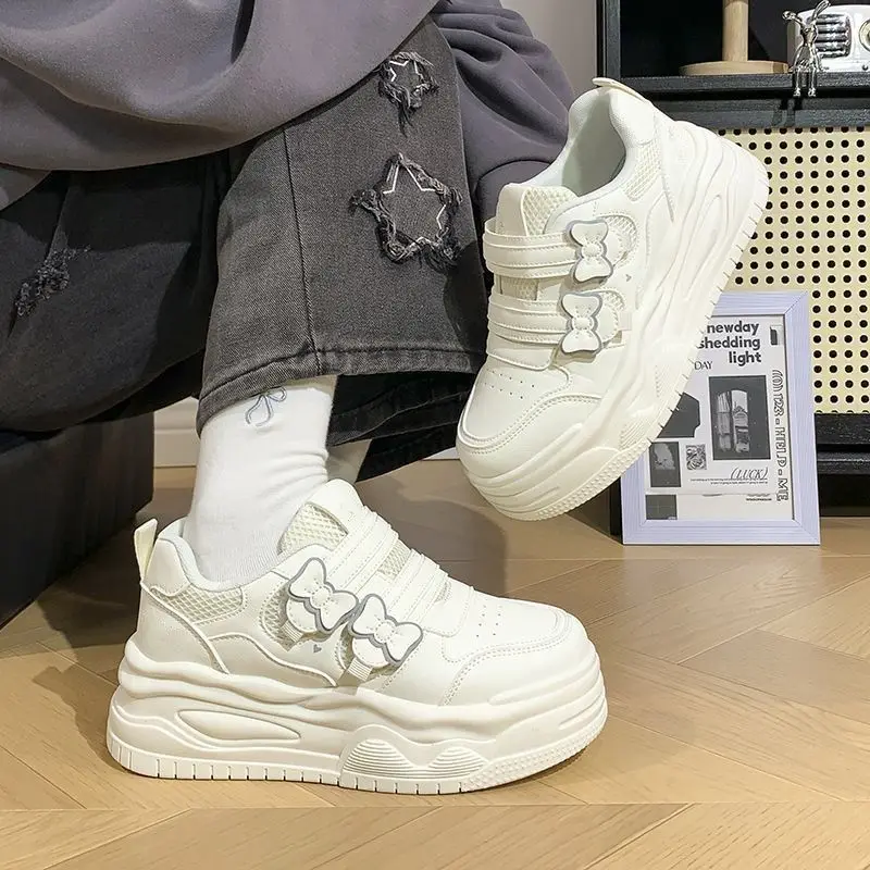Niche Design Velcro Platform Sneakers Women Thin Sole Lightweight White Summer Versatile Casual Shoe