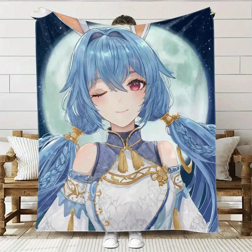 anime girl has blue hair and red eyes Flannel printed blanket suitable for all seasons for living room office sofa and travel