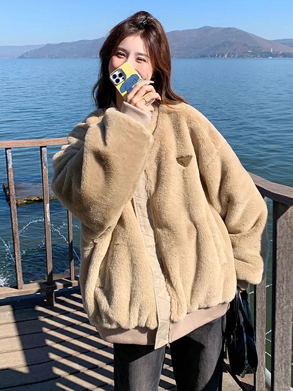 

2025 New Korean Sle Women's Thiened Cotton Jaet Double-Sided Wear Loose Casual Versatile ort Bread Sle Warm Coat