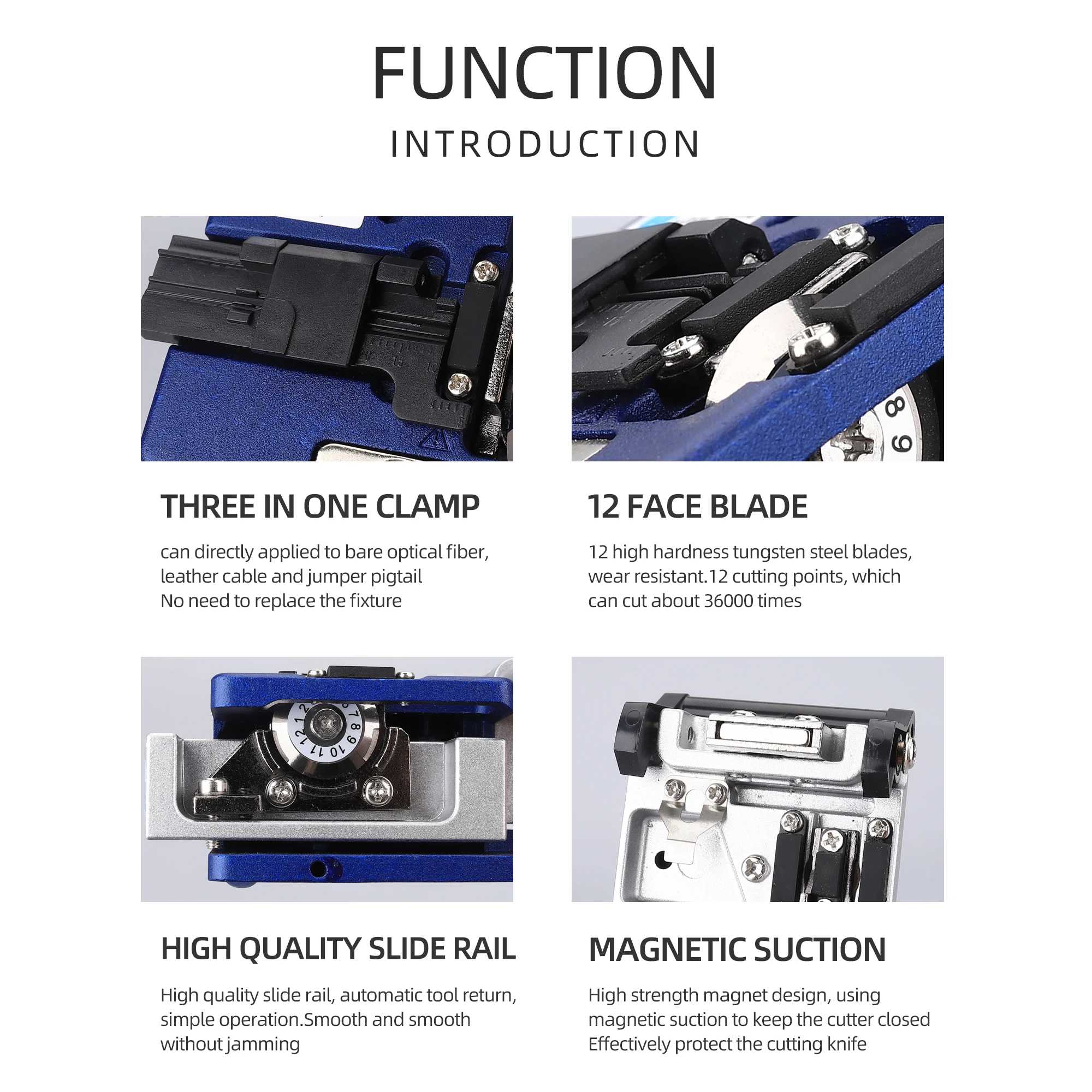 Optical Fiber Cleaver Tools FC-6S Optic Fiber Cleaver Cutter 250um - 900um 12 Surface Blade Metal Material