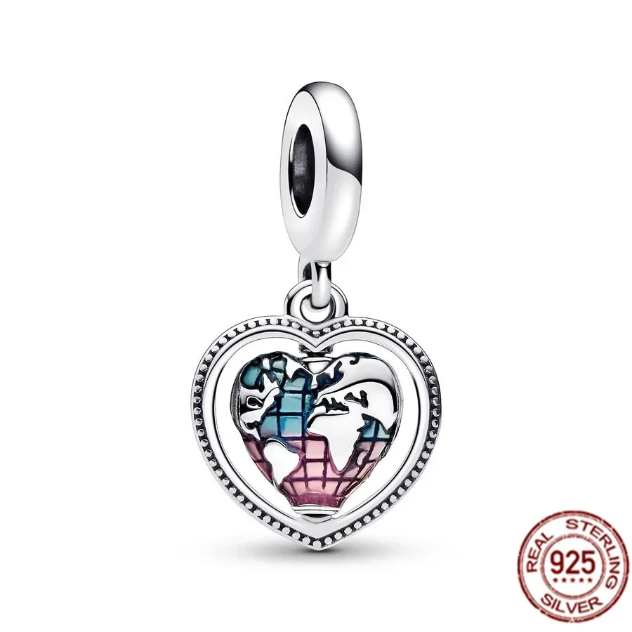 Colgante de plata de ley 925 para pulsera Pandora, dije con forma de corazón dividido y que se abre, joyería