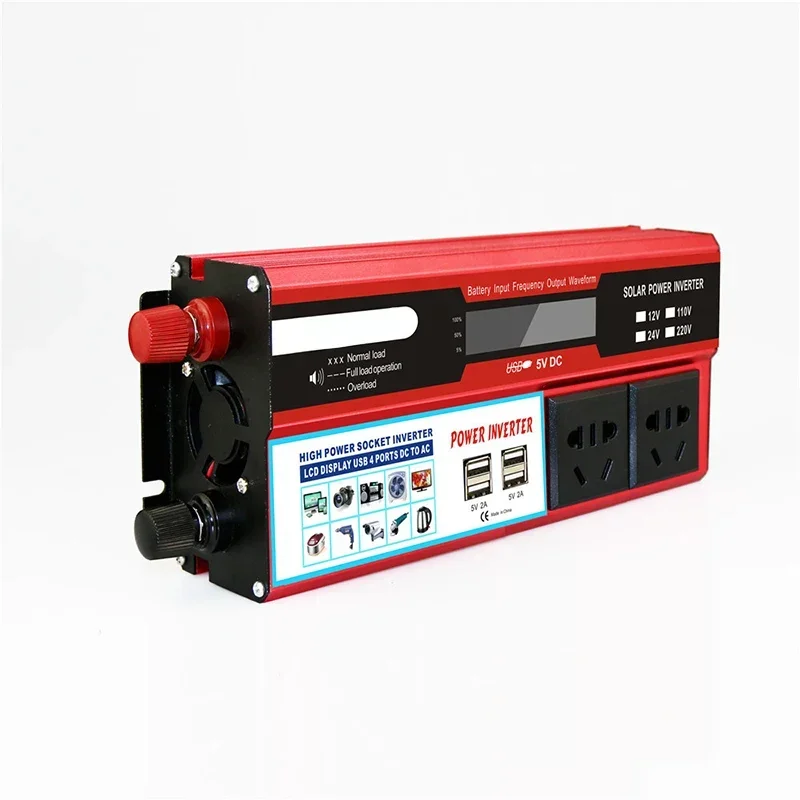 2000W inverter LCD screen multi-socket vehicle inverter 4USB car charger solar inverter DC12V/24V to AC 110/220V