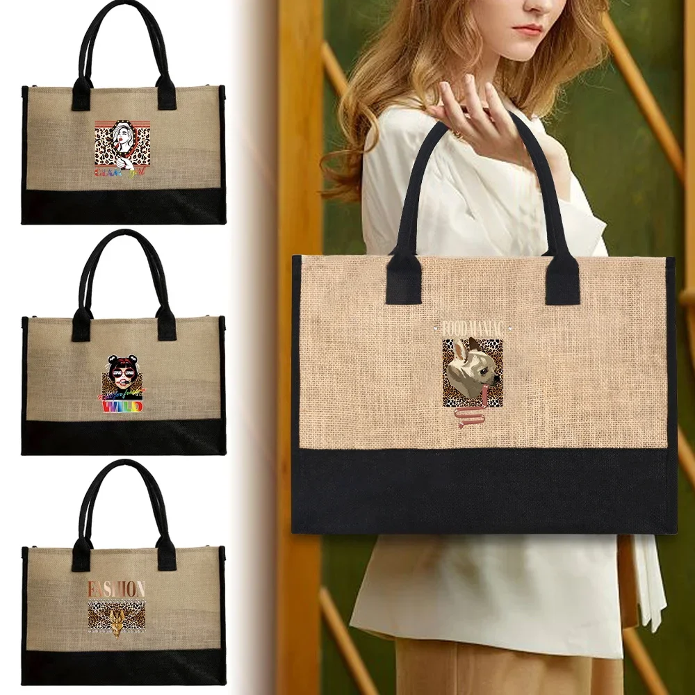 

Large Capacity Shopping Bag Waterproof Linen Tote Bag Jute Bag for Women Shopper Handbag Printing Leopard Series