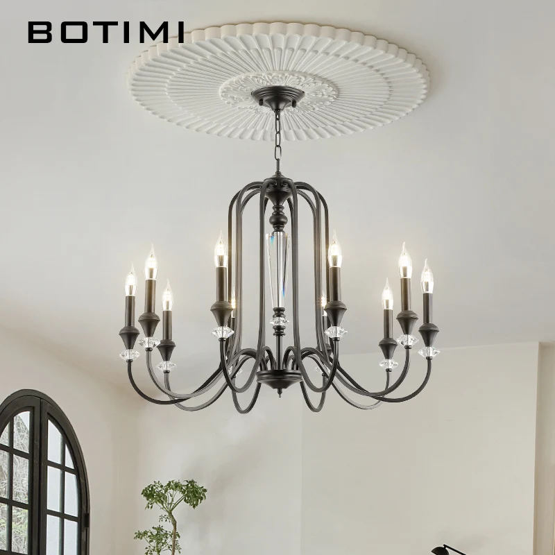 BOTIMI 10 Arms Black Chandeliers For Foyer 8 Chandelier Lighting Bedroom Fitting 6 E14 Modern Candle Hanging Dinning Lights