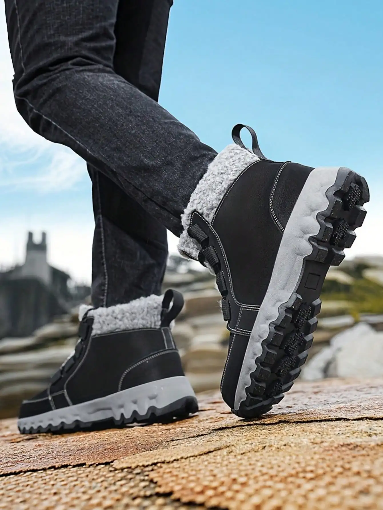 Men's Snow Boots, Solid Color Thermal Lined Thick Interior, Non-Slip Comfortable Sole, Winter Daily Commute, Hiking, Travel And More st260904204600919705464