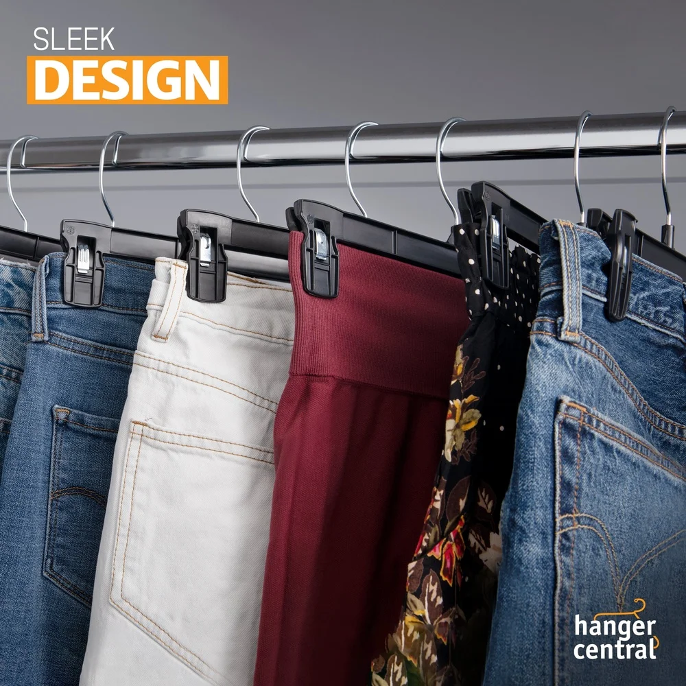 10 Pack Heavy Duty Plastic Hangers with Ridged Pinch Clips Pants Skirts Durable Closet Organization Eco-Friendly Solution