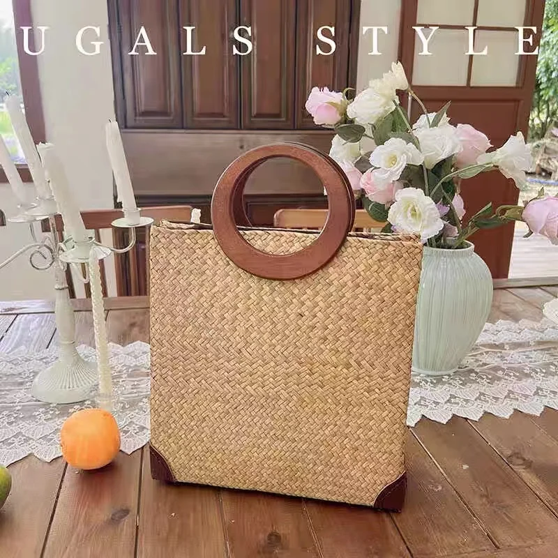 High Quality Straw Woven Handmade Women Handbag Large Capacity Casual Bag Fashion Tote Bag Holiday Vacation Beach Bag Travel Bag