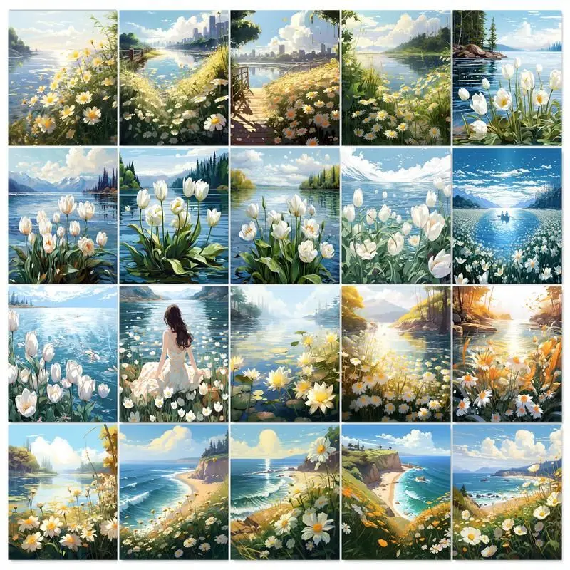 

Flower Painting By Numbers Kits River Landscape Picture Paint Colouring Zero Basis Handpainted Painting Unique Gift Home Decors