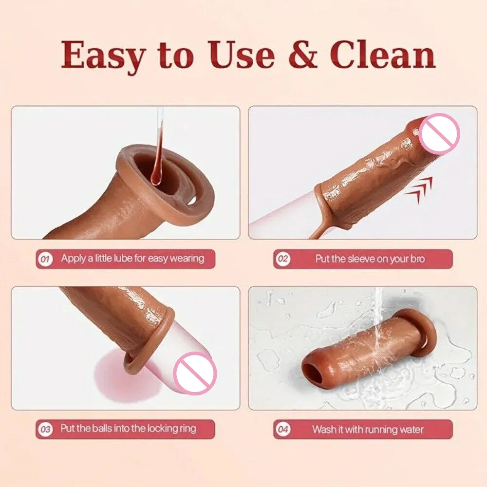 Silicone Realistic Penis Enlargement Set Penis Stretcher Couple Flirting Cock Ring Penis Restraint G-spot Stimulation Sex Toys