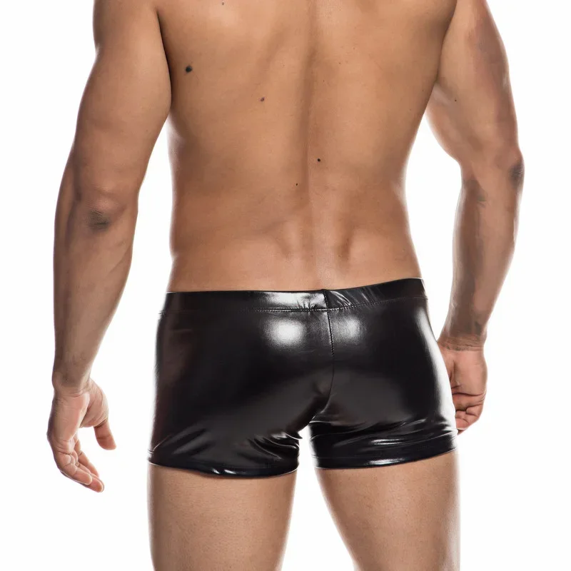 Sexy Men Leather Boxers Underpants Lingerie Faux Leather Shorts Stage Performance Costume Night Clubwear Underwear Boxers Shorts