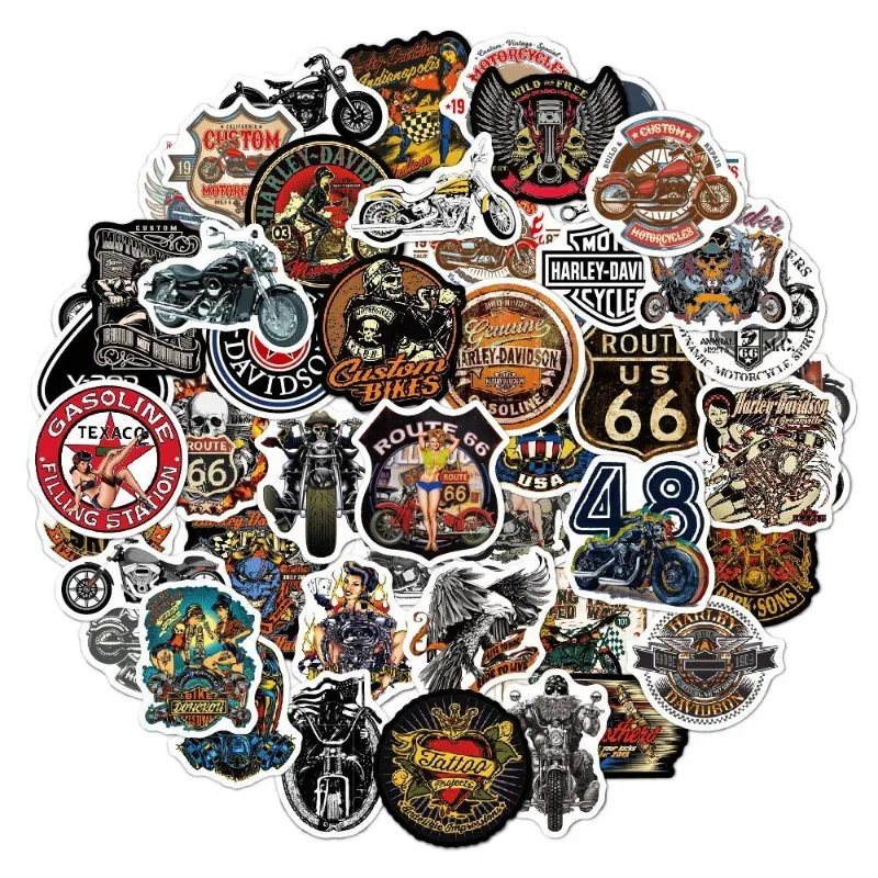 50PCS Motorcycle Sticker Retro Personalized Graffiti Waterproof Decorative Guitar Skateboard Computer Harley Motorbike Stickers