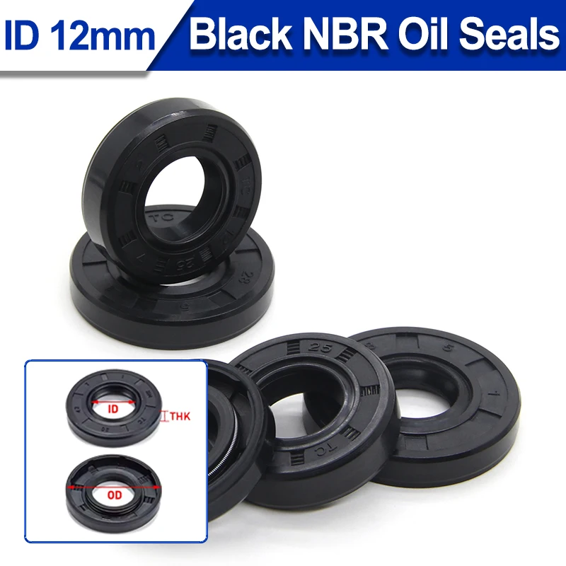 ID12mm Black NBR Oil Seals TC-12*18/19/20/21/22~25/26/28/30/32*4/5/6/7/8/9/10mm Nitrile Rubber Shaft Double Lip Gasket 2/5/10pcs