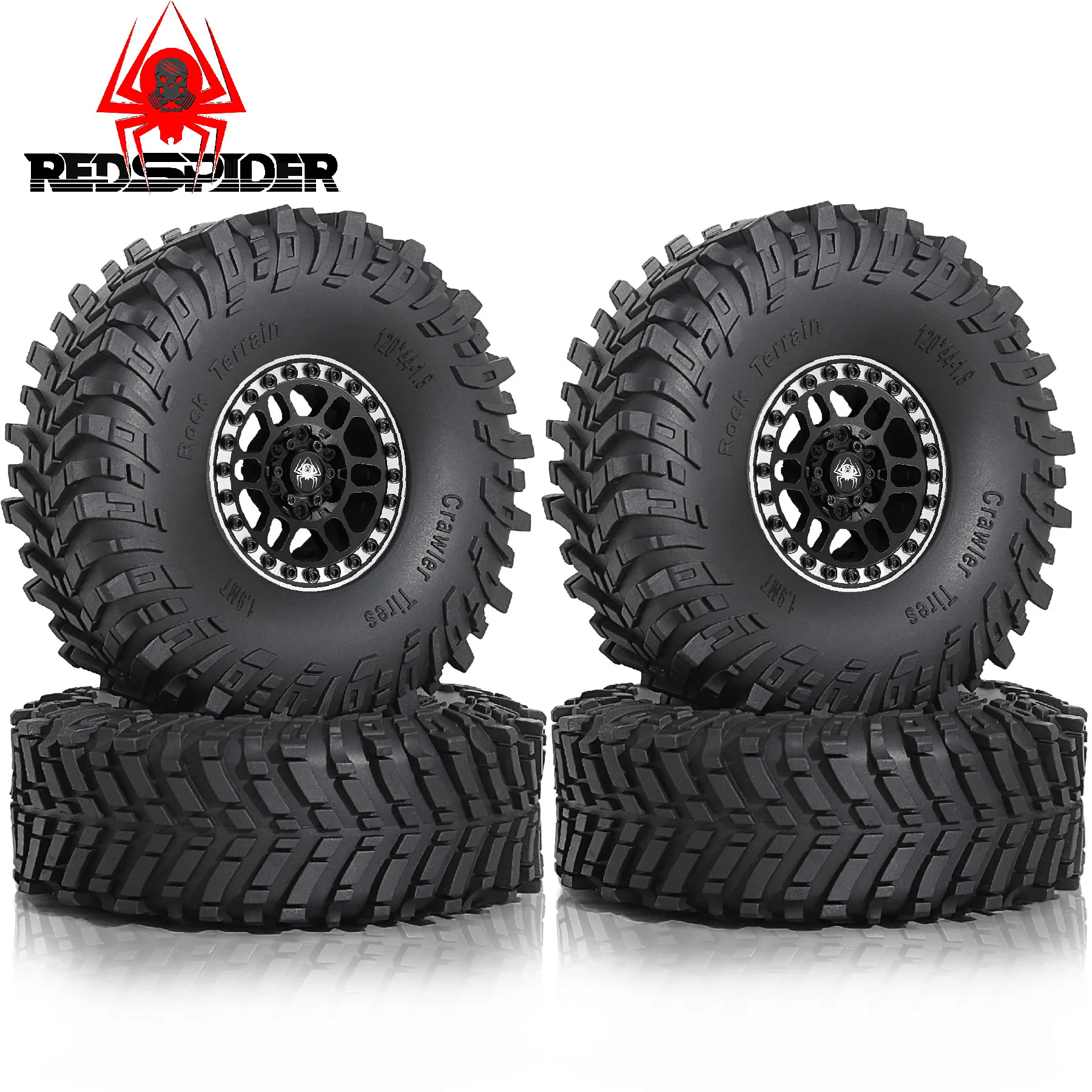 

RED SPIDER 4Pcs 120mm 1.9 Beadlock Wheel Rim Tire Set for TRX4 SCX10 Capra Axial Enduro RC Crawler 1/10 Scale Upgrade Parts