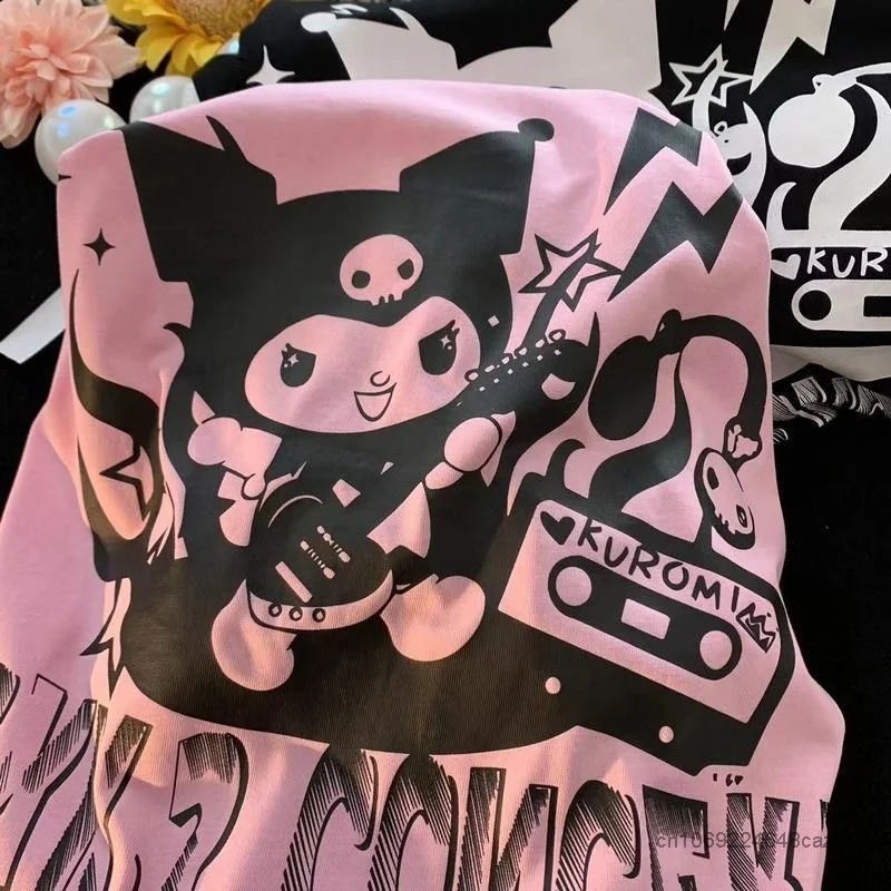 Sanrio Kuromi T-shirt Cute Cartoon Summer Short Sleeve T-shirts Men Women Fashion Tops Y2k Couples American Style Loose Tees