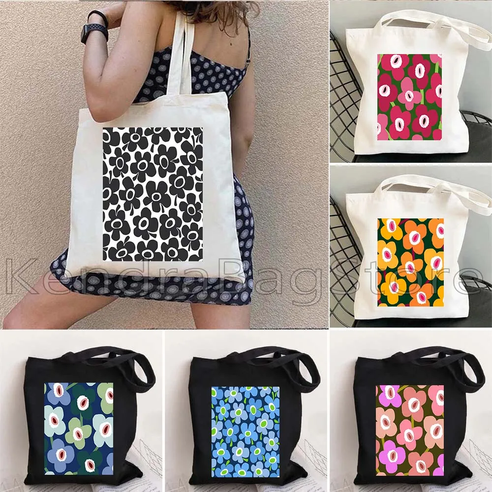 Esthetische Daisy Time Retro Bloemenpatroon Leuke Vrolijke Bloemen Scandinavische Boho Nordic Madeliefjes Canvas Tote Bag Katoenen Handtassen