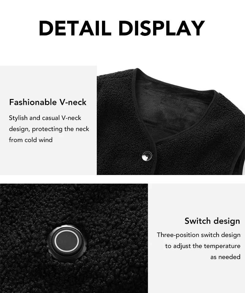 16 Bereiche elektrisch beheizte Weste Mann intelligente konstante Temperatur Heizung Kleidung V-Ausschnitt USB-betriebene Winter warme Weste Mantel – Detail 14