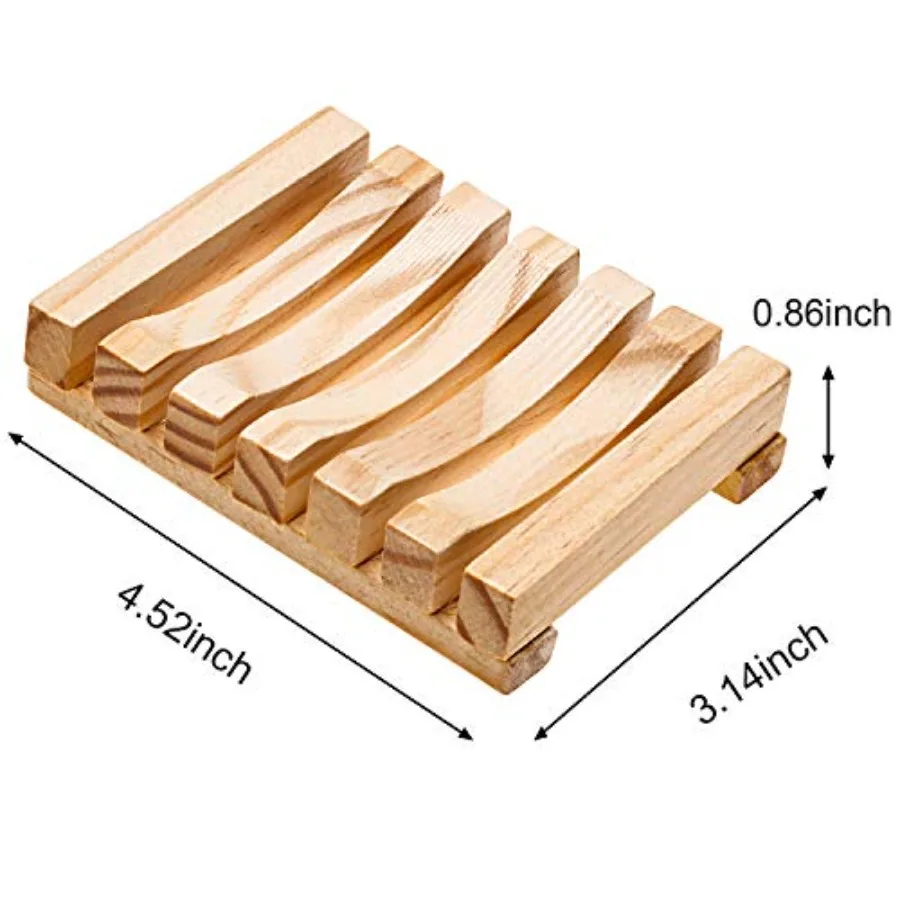5 Pieces Soap Dish Holder Tray Wood Bar Soap Holder Tray Self Draining Saver for Shower Bathroom Kitchen