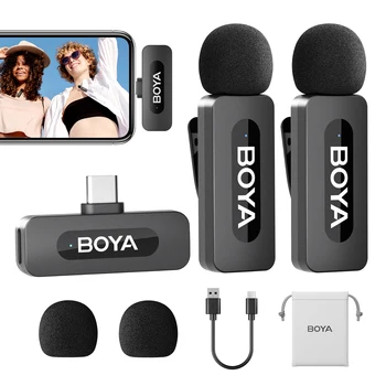 BOYA Wireless Lapel 2pcs Microphone for Android Smartphone Laptop - Omnidirectional USB C