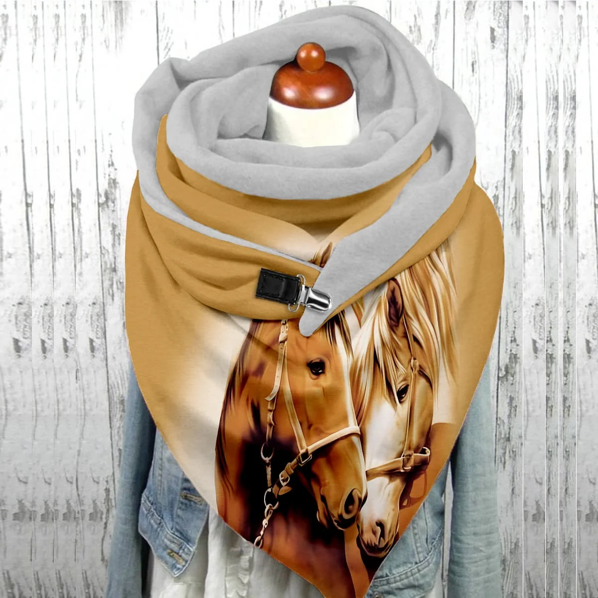 Horse Wolf Classic Retro Printed Scarve Women's Autumn And Winter Watercolor Horse Art Simple Stylish Shawl Scarf
