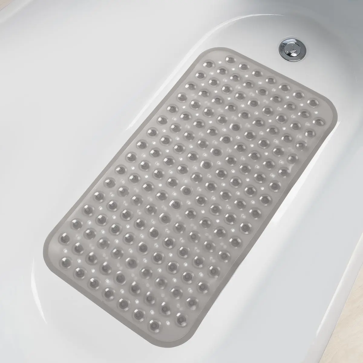 1pc Bathtub Mat with Suction Cups and Drain Holes, 27.6x15In Non-Slip Shower Mat Bathroom Mat Machine Washable, Clear Gray/Blue