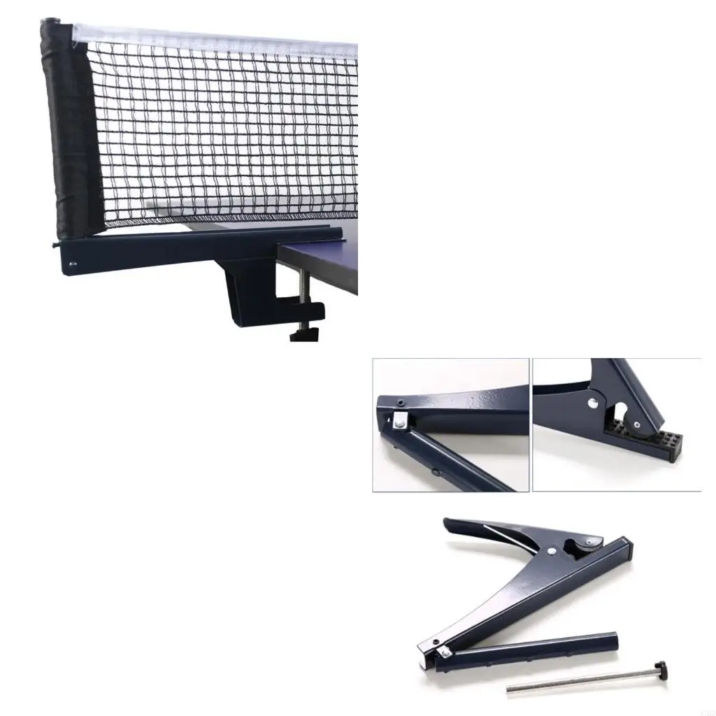 

Table Tennis Net and Post Set Adjustable Training Practice Mesh Grip Holder Clip Folding PingPong Mesh Net Clip A70D