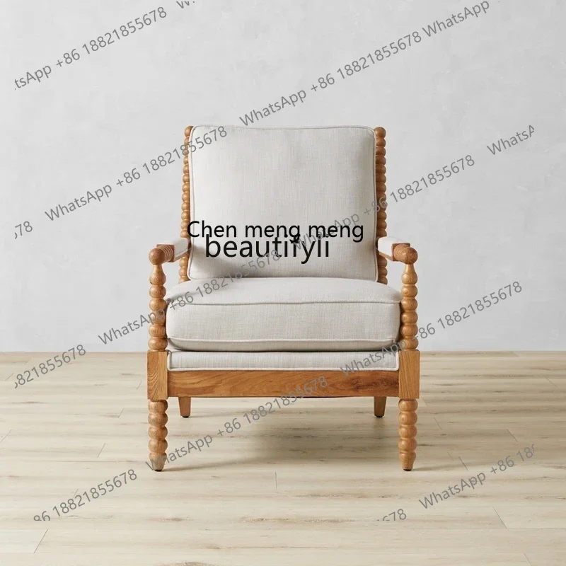 

P178 American-Style Solid Wood Retro Couch Simple Single Fabric Gourd Couch Balcony Living Room Leisure Furniture