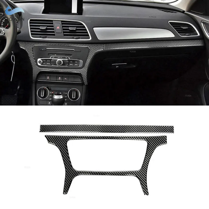 

2pcs Soft Carbon Fiber Accessories For Audi Q3 2013 2014 2015 2016 2017 2018 Car Center CD Control Panel Outer Frame Trim