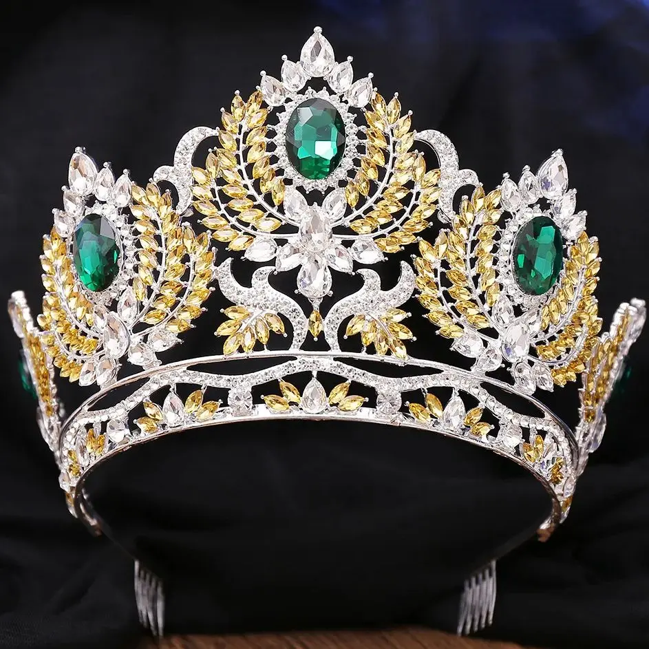 DIEZI Fashion Baroque Luxury Big AB Crystal Tiara Crown For Women Elegant Queen Princess Tiara Wedding Party Hair Dress Jewelry