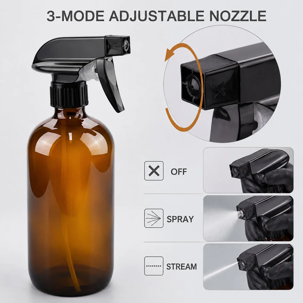 250/500ml Refillable Empty Brown Glass Spray Bottles Container with Triggers Caps for Cleaning Solutions Essential Oils Lotions