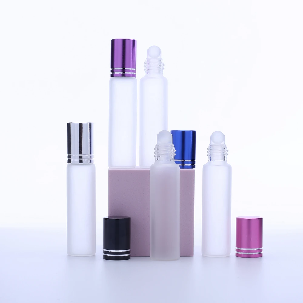 500 sztuk/partia 5ml 10ml Przezroczyste Matowe Szklane Buteleczki Roll On na Olejki Eteryczne Puste Buteleczki na Perfumy z Kulką do Podróży