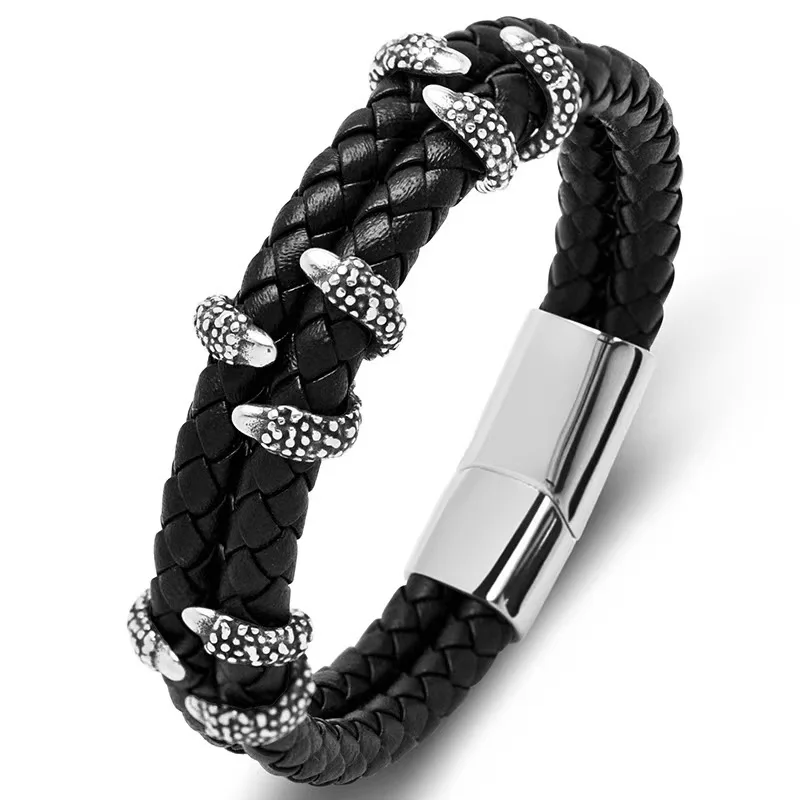 Personalized Cowhide Woven Leather Rope Bracelet Stainless Steel Dragon Claw Men Multi-layer Bracelet Wrist Jewelry wholesale