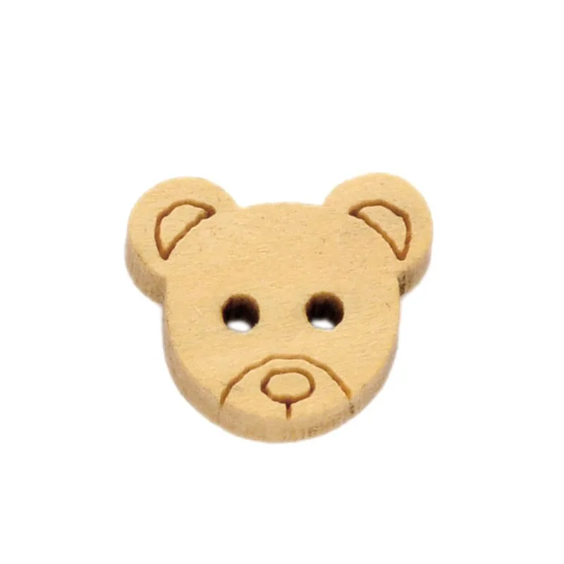 200 pçs botões de costura de madeira natural scrapbooking 2 buracos bonito dos desenhos animados urso botões amarelos pálidos para roupas casaco costura 13x11mm