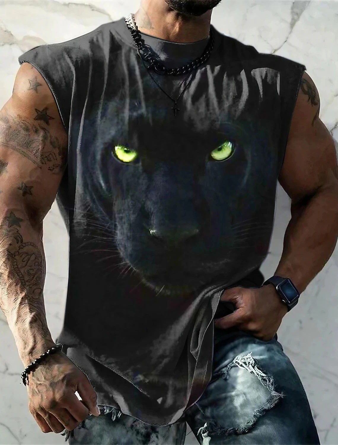 Swift Leopard Print Sport Vest for Men Loose Summer Fashion Fitness Sleeveless Shirt for Men Vintage Oversized T-Shirt