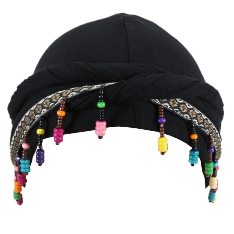 Twisted Tail Hat for Adult Unisex Breathable Braid Hat with Beaded Trim Breathable Turban Hat Outdoor Camping Hiking Hat