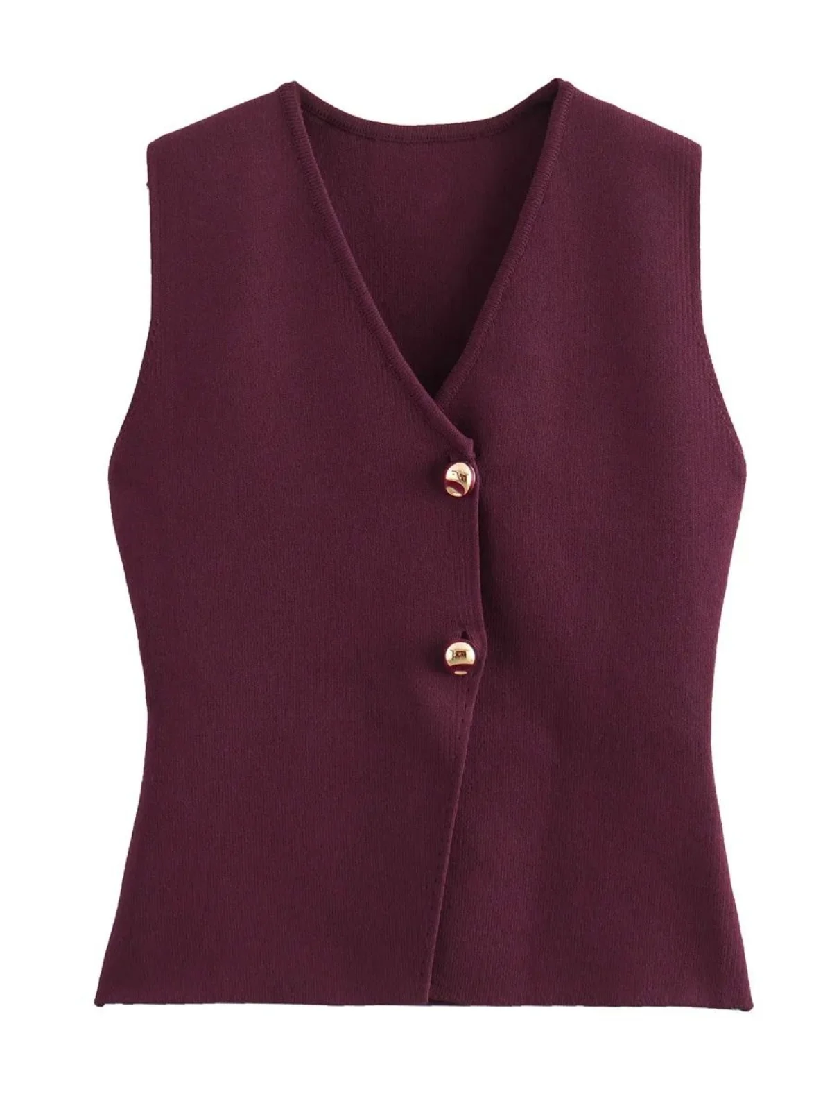 Damen V-Ne Svel-Weste mit zwei Knöpfen, Street Sle Patchwork, Polyesterfaser, normale Passform, Oberbekleidung, einteilig, Frühlings-Se...