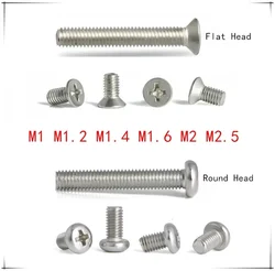 Stainless Steel Phillips Screws M1/M1.2/M1.4/M1.6/M2/M2.5*3/4/5/6/8/10mm cross Flat/Round Head Thread Metric Machine screw bolt