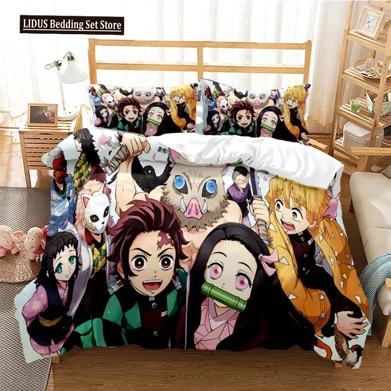 

Anime Demon Slayer Nezuko Tanjirou Bedding Set Boys Girls Twin Queen Size Duvet Cover Pillowcase Bed Boys Adult