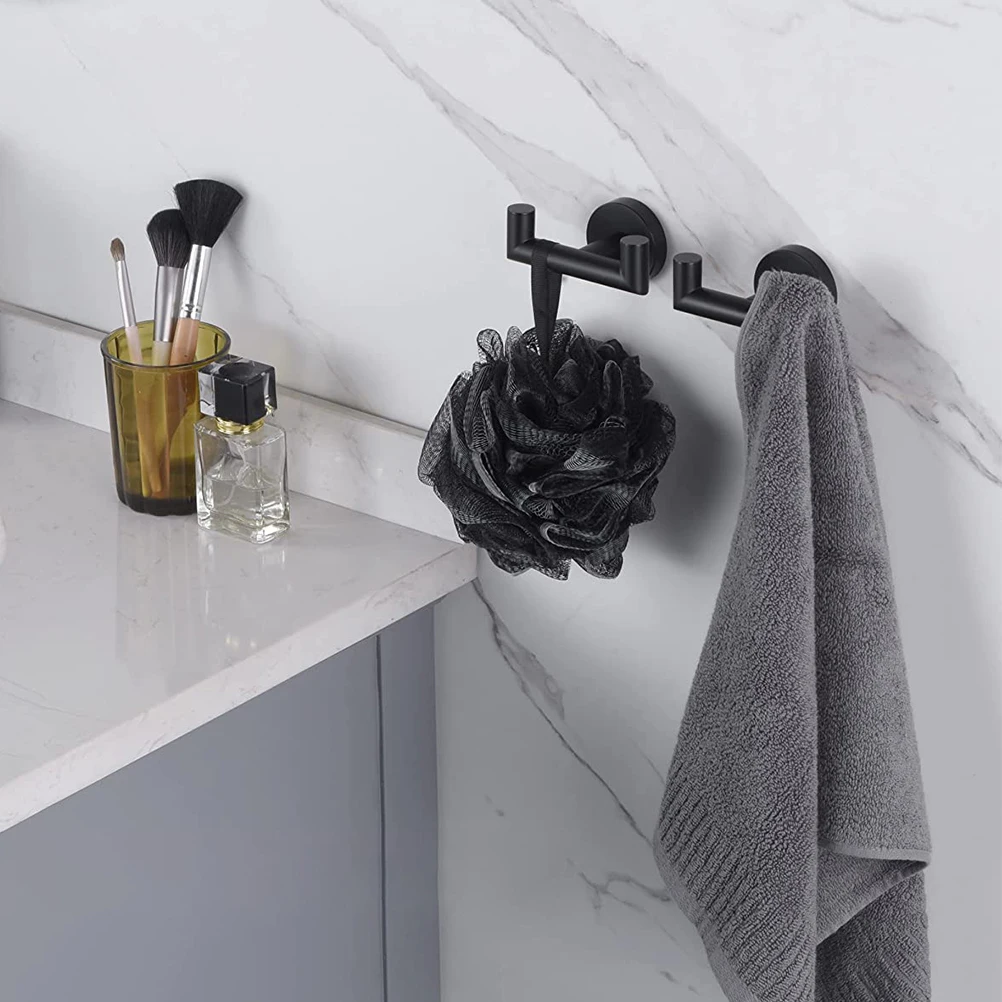 

1pcs Stainless Steel Double Towel Hook Heavy Duty Wall Mounted 304 Black Bathroom Kitchen Robe Hooks Storage Organizer