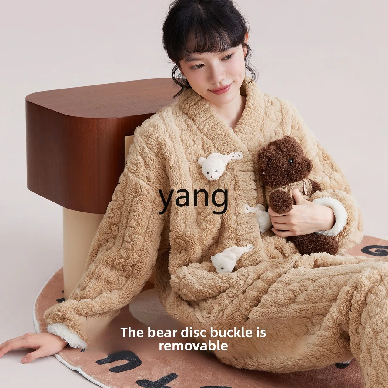 LMM pajamas women can wear coral fleece cute winter warm suit