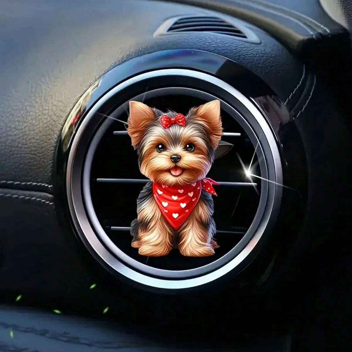 Red Scarf Dog Car Air Vent Clip, Acrylic Cute Puppy Decor with Scent Chip, Funny Vehicle Interior Freshener Gift