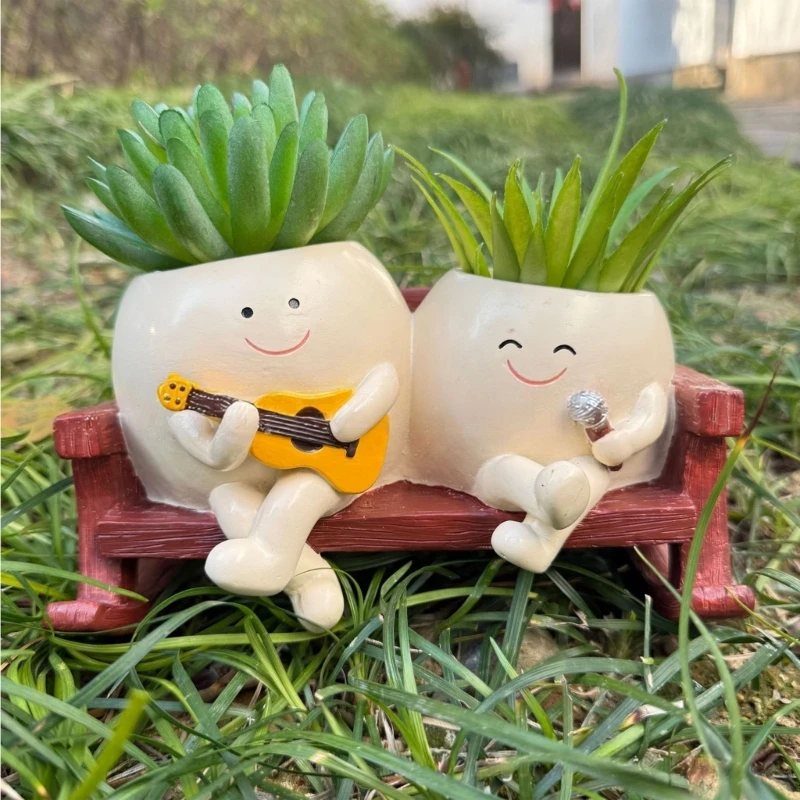 Double Resin Plant Pot Container Holder for Desk Shelf Home Plant Display best sale